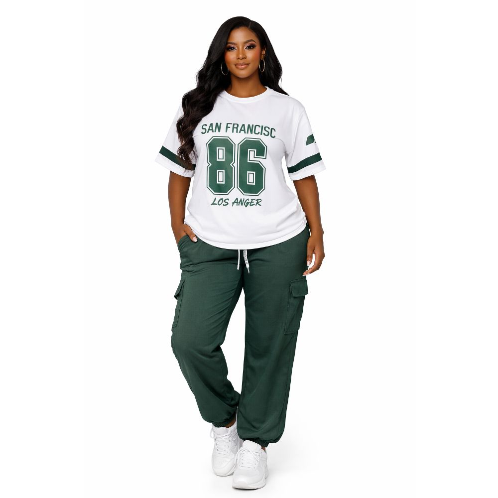 Two Piece Sporty Graphic T Shirt and Cargo Pants Set